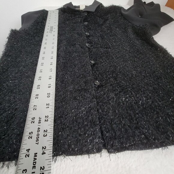 Vintage Brenda Goode Black Fringe Textured Button-Up Shirt Small Long Sleeve - Picture 8 of 8